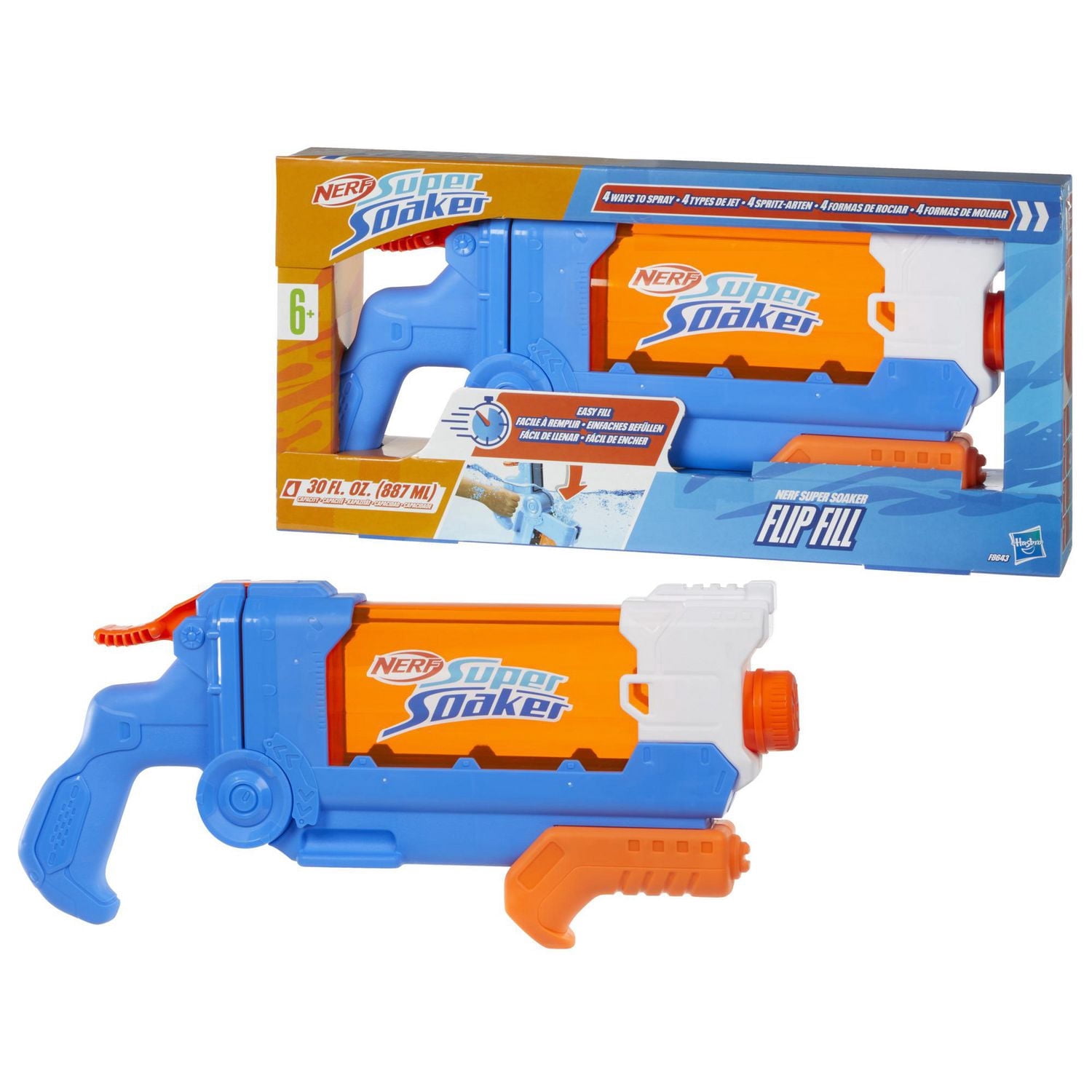 Nerf Super Soaker Flip Fill, blaster à eau à remplissage rapide, capacité de 887 mL d'eau, jouets d'eau
