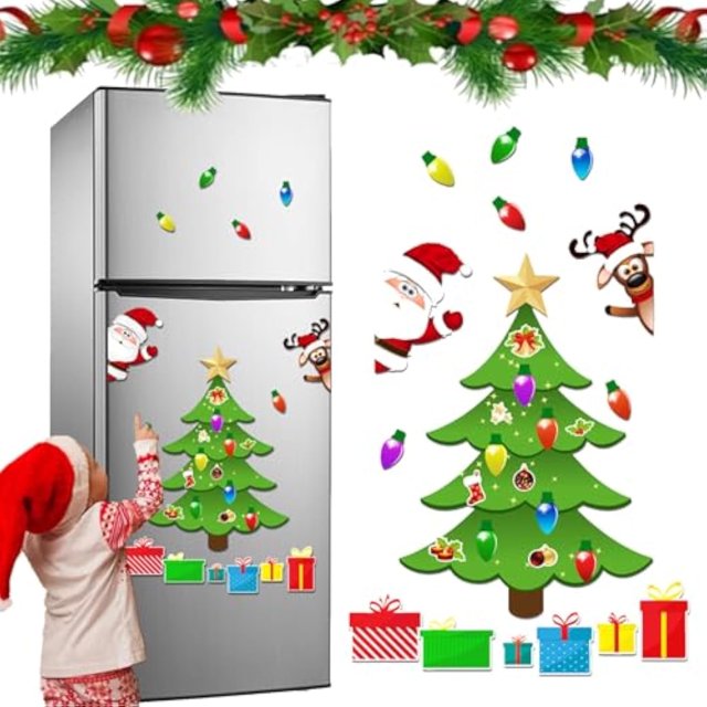 Christmas Themed Magnetic Sticker, 2025 New Magnetic Christmas Tree for Refrigerator Decorations, Christmas Magnets for Refrigerator Santa Reindeer Magnets for Fridge Metal Door Garage (#B)
