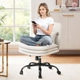 thumbnail image 2 of Homall Chaise de Bureau Jambes Croisées avec Roulettes, Chaise de Bureau Pivotante Sans Accoudoirs à Assise Extra Grand, Hauteur Réglable Chaise de Travail Confortable avec Coussin Épais (Tissu Beige), 2 of 7