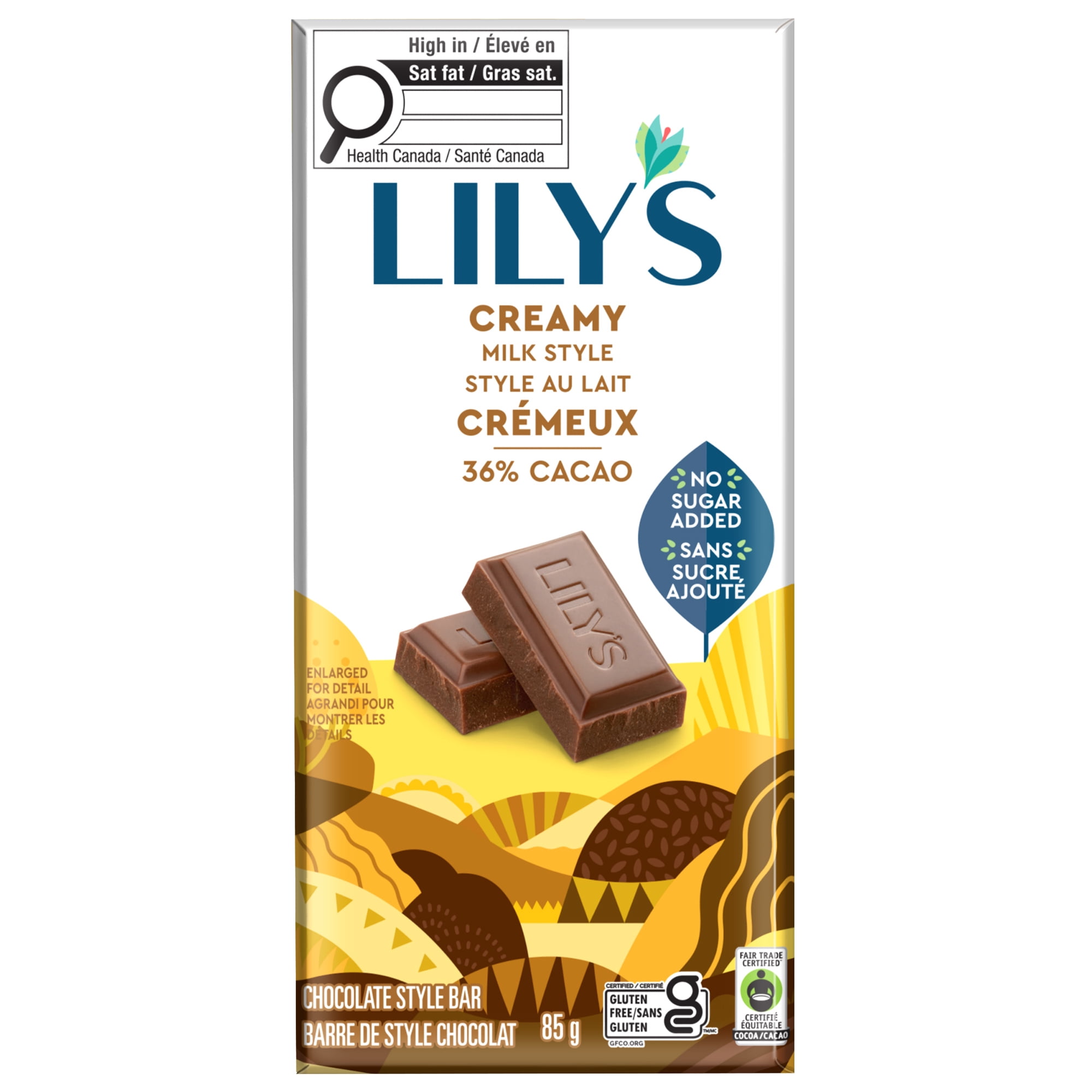 Lily's Creamy Milk Chocolate Style Bar, No added sugar, Gluten free, 85g