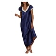 thumbnail image 2 of SMihono Robe Maxi Bohème d'Été pour Femmes Grande Taille, Manches Courtes, Col en V, Tenue d'Intérieur, Pyjama, Longue Robe, Chemises de Nuit, Vêtements de Nuit, Robe de Plage Évasée, 2 of 7