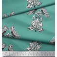 thumbnail image 3 of Soimoi Poly Georgette Fabric Leaves,Bird & Floral Block Print Sewing Fabric Yard 42 Inch Wide, 3 of 3