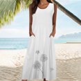thumbnail image 4 of RKSTN Robes d'Été pour Femmes Décontractées en Coton et Lin à Col Rond Sans Manches Robes de Plage Amples Grande Taille à Imprimé Floral Évasées Maxi, 4 of 5