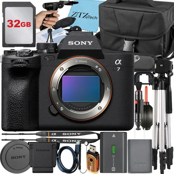 Sony a7 IV Mirrorless Camera + Tripod + 32GB Memory Card + Case + ZeeTech Accessory Bundle