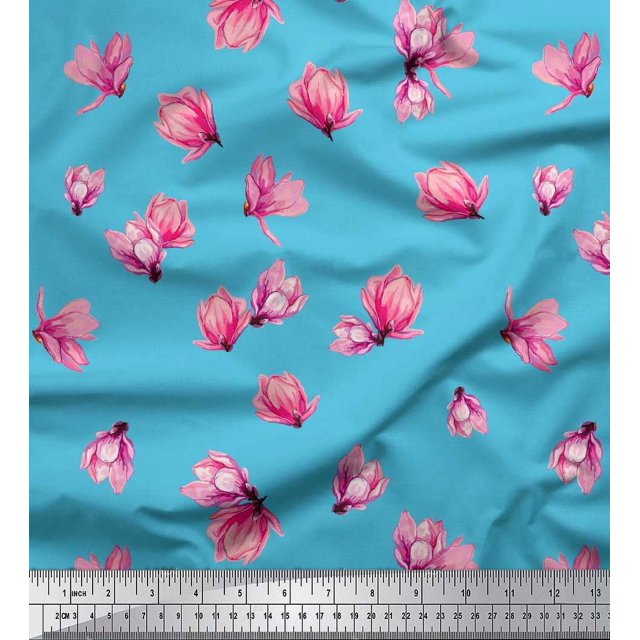 Soimoi Poly Georgette Fabric Magnolia Floral Print Fabric by Yard 52 Inch Wide
