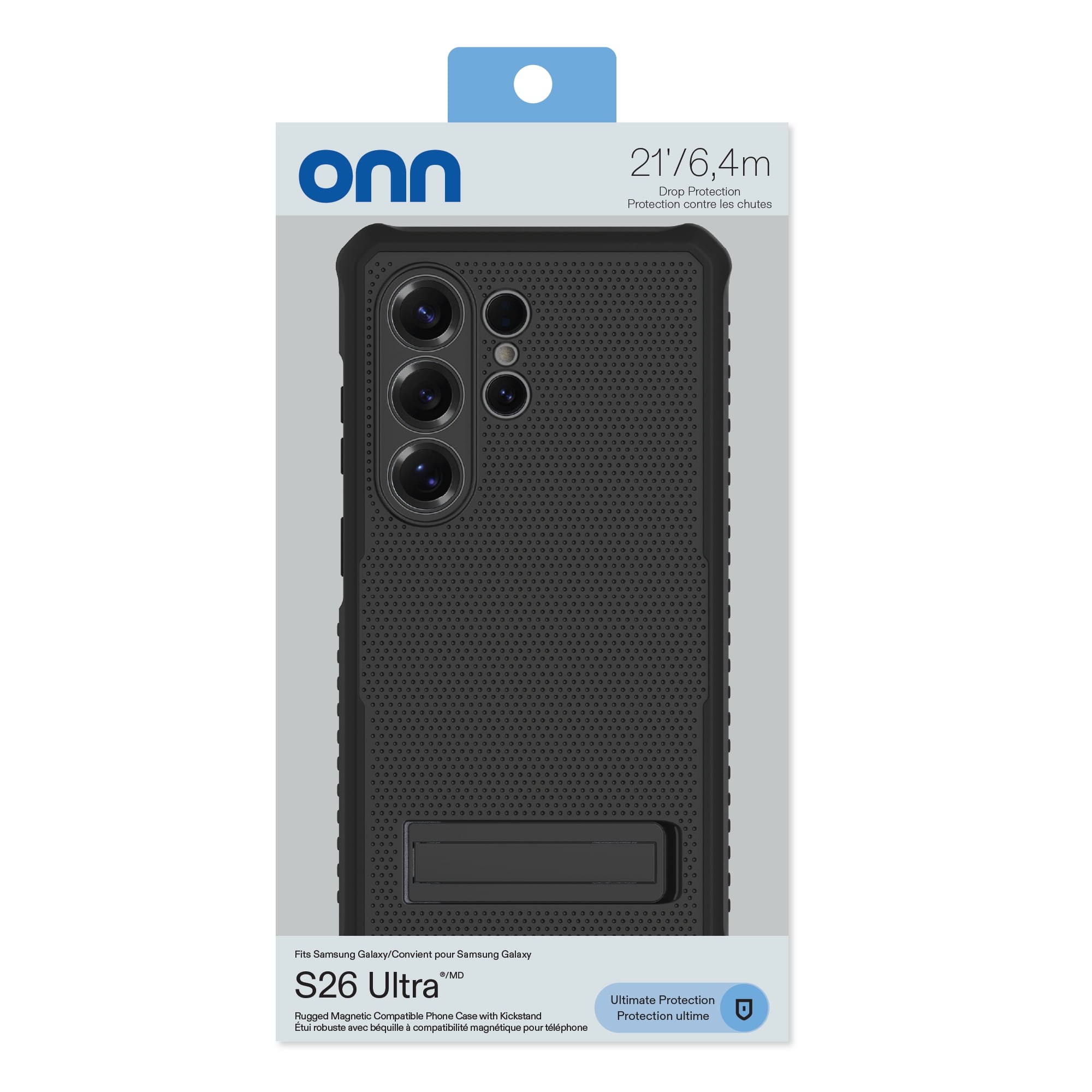 onn Magnetic Compatible Rugged Phone Case with Kickstand for Samusung Galaxy S26 Ultra - Black