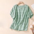 thumbnail image 2 of cfhntfmh Chemises en Lin pour Femmes Coton Mode Manches Courtes T-Shirts Ajourés Décontractés Broderie Col Rond Blouses Hauts, 2 of 3