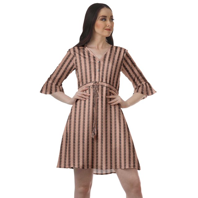 Moomaya Robe Courte à Cordon Imprimée en Poly-Crêpe Grande Taille Robes Chemise pour Femmes