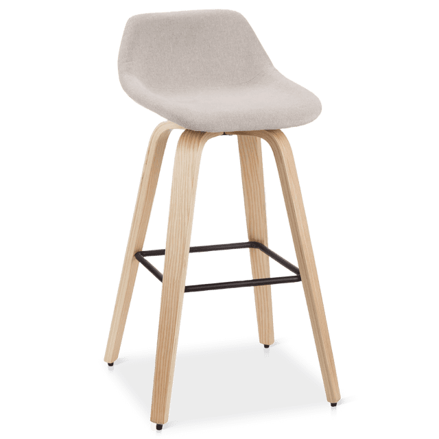 Bouclair Tabouret en Tissu Beige et Bois Naturel avec Siège en polyester Légèrement Rembourré, Pattes en Beige et Bois Naturel au design Épuré et Moderne. le Tabouret Comprend un Repose-Pieds en Métal Noir pour Plus de Confort. Dimensions : Largeur 18,25 Po (46 cm), Profondeur 19 Po (48 cm), Hauteur 35,75 Po (91 cm), Hauteur d'Assise 27,25 Po (69 cm). Limite de Poids : 200 Lb (90 kg).