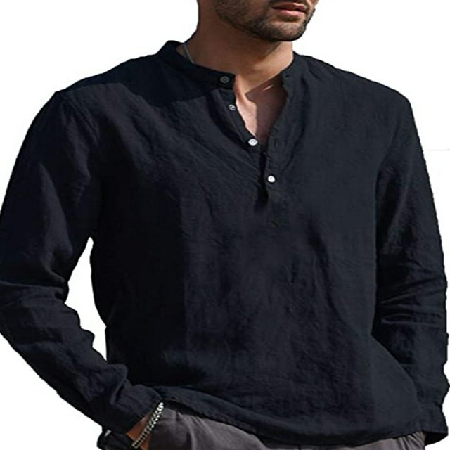 Chemise Homme Col Montant Manches Longues Chemises Hommes