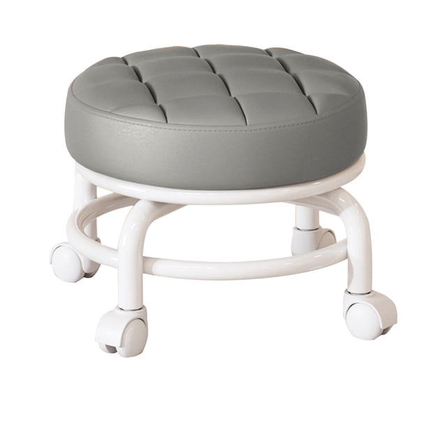 Grey Lightweight Wheeled Low Stool Rolling Design Durable Pu Leather Multifunctional Portable For Home Office Universal Seating #575PA