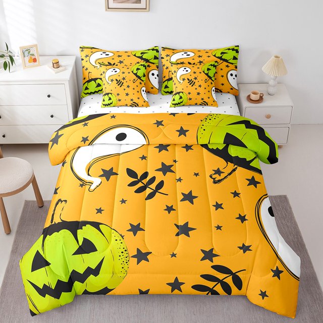 YST, Halloween Pumpkin Comforter Set, Cartoon Ghost Bedding, 7-Piece, Twin Size