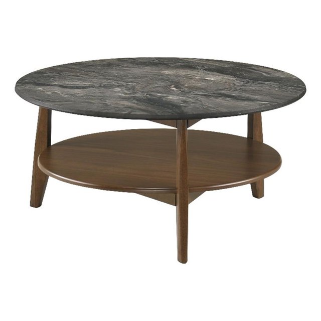 Coaster Table Basse Ronde SmartTop en Bois, Gris Fumé/brun Foncé