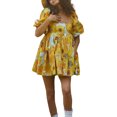 thumbnail image 1 of SAYOO Robe Femme Dos Nu Courte Princesse Robe à Bulles, Robe Mini à Manches Courtes Florale Robe Décontractée à Encolure Carrée Robe d'Été pour Femmes Robes Courtes de Rue pour Filles Robes de Plage Robes Courtes de Fée pour Adolescentes, 1 of 9