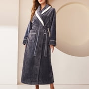 Tawop Bath Robes for Women Pajamas Set for Woman Pajamas Long Nightgown Bathrobe Robe Thick Velvet Flannel Splicing Womens Nightgown Gray Xxxl