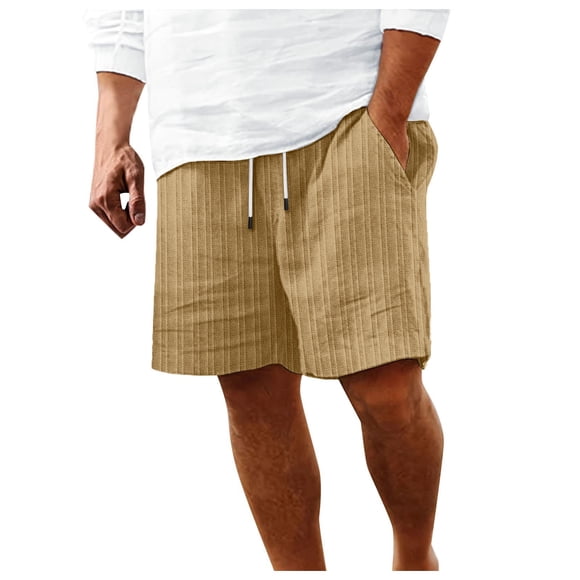 Ketyyh-chn99 Men Casual Knit Short Men's Shorts Cotton Shorts Multi Striped Beach Pants For Men Size for S,Khaki