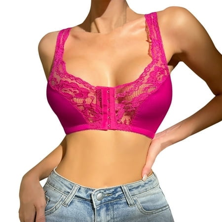 FhsagQ Bra Womens Bras Robe Women Solid Color Lace Decoration Front Button Push up No Steel Ring Breathable Bra Shoulder Womens Bras Crotchless Bras for Women Crotchless Red Red M