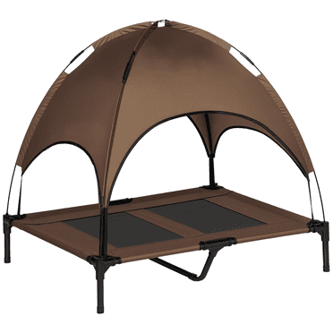 PawHut Elevated Cooling Pet Bed Portable Raised Dog Cot with Canopy, Coffee