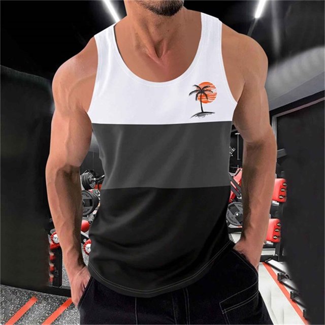Débardeur pour Hommes, Mode Décontractée Patchwork Imprimé Pull Col Rond Débardeurs de Sport