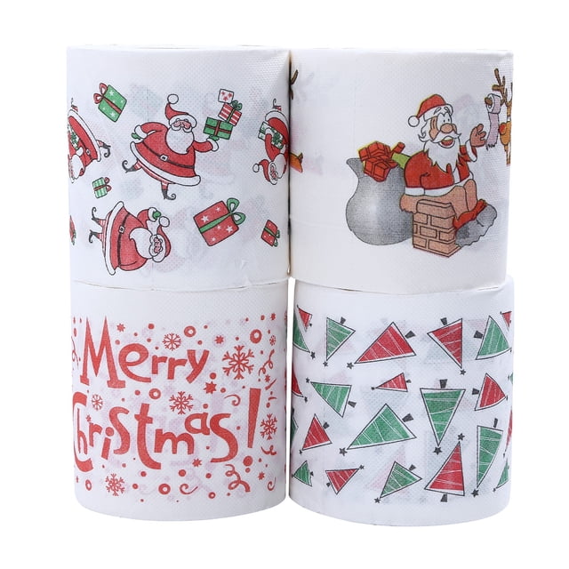 Christmas Roll Paper Napkins Festive Holiday Dinner Party Decorations Disposable Tableware for Celebrations 4PCS