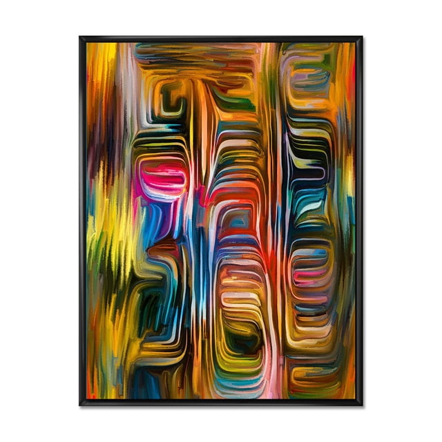 Designart Colour Fusion II Cadre Flottant ART Mural Affichant un design Géométrique Abstrait Moderne en Multicolores Vibrants, Imprimé avec une Encre Résistante à la Décoloration sur Toile en Coton de Qualité Supérieure, Enveloppé et Tendu sur un sous-Cadre en Bois de 1 Po, Encastré dans un Cadre Flottant Noir, Prêt à Accrocher.