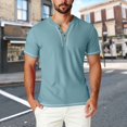 thumbnail image 2 of Txeol Men's Waffle Henley Shirts Casual Summer Short Sleeve Textured Slim Fit Button Tops Solid Color Lightweight Basic Tee,Light Blue,XXL, 2 of 9