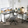 thumbnail image 3 of Gymax L-Shaped Reversible Computer Desk 2-Person Long Table w/Monitor Stand Brown, 3 of 10