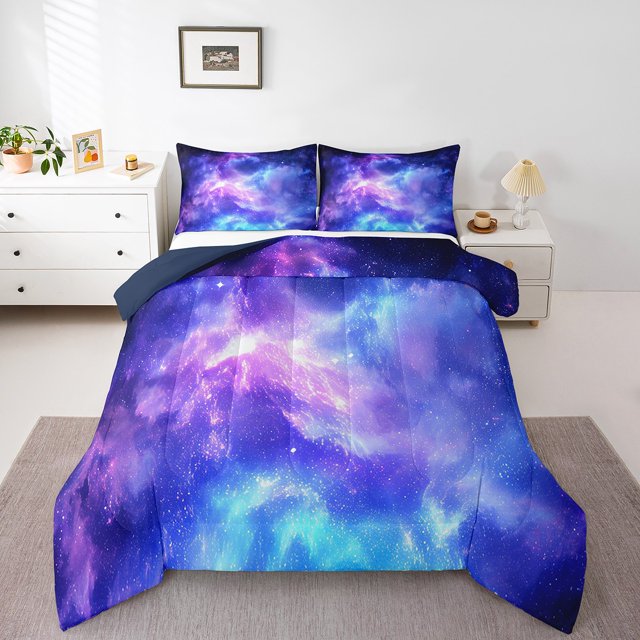 Erosebridal Ensemble de Couette Très Grand Bleu Rose Galaxie, Couette en Duvet Univers de l'Espace, Réversible 3 Pcs