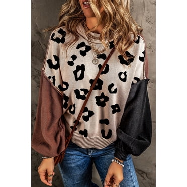 a.Jesdani 'Flirty Leopard Sweater: Snug, Stylish Pullover - Sizes S to XL'