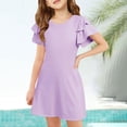 thumbnail image 2 of Robes d'Été pour Préadolescente, Robe Trapèze à Volants Évasée pour Fille, Robe à Manches Courtes Violette pour Filles, Robe de Princesse pour Fille, 2 of 4