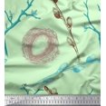 thumbnail image 1 of Soimoi Green polyester Crepe Fabric Nest,Egg & Floral Print Sewing Fabric BTY 52 Inch Wide, 1 of 3