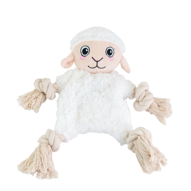 One Paw, Lamb Rope Dog Toy with Squeaker and Durable Stitching