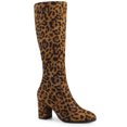 thumbnail image 1 of Unique Bargains Bottes Hauteur Genou à Bout Rond à Talons Épais pour Femme Léopard (Taille 6), 1 of 7