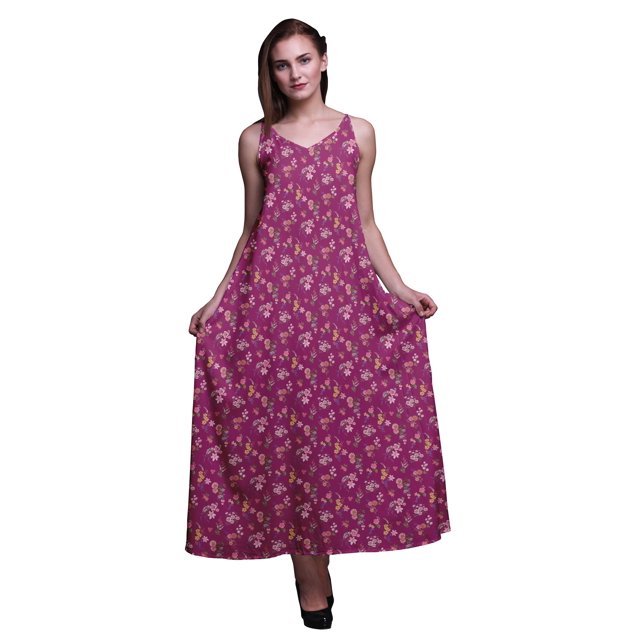 Bimba Robe Longue Maxi Imprimée en Rayonne à Bretelles Spaghetti Ajustables pour Femmes Boho-Moyen