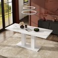 thumbnail image 2 of 71" Modern Dining Table For 6-8, White Marble Effect Rectangular Kitchen Table With Dual Pedestal Base,  Thick Tabletop Kitchen Table For Apartment & Home,,White, 2 of 12