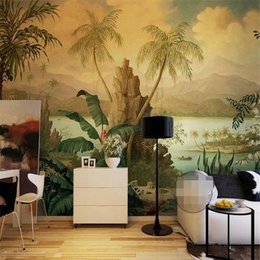 3D Wallpaper Retro Tropical Rain SKU# WAL0112