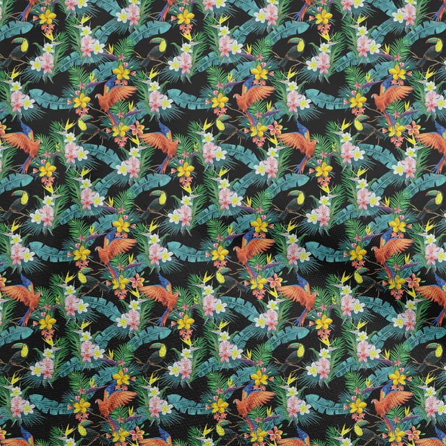 oneOone Velvet Black Fabric Tropical Craft Projects Decor Fabric Printed By The Yard 58 Inch Wide