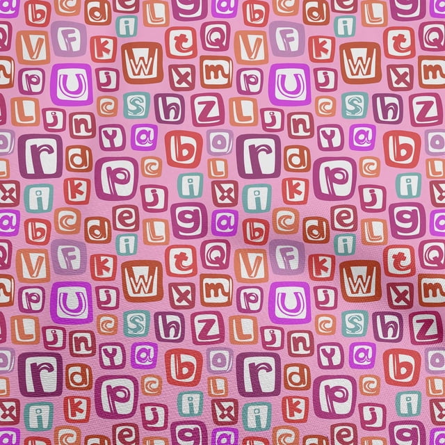 oneOone Cotton Flex Pink Fabric Kids Alphabet Sewing Craft Projects Fabric Prints By Yard 40 Inch Wide