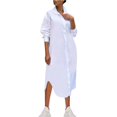 thumbnail image 1 of FcBaudy Robe à Manches Longues à Col Rabattu Longueur Cheville, Robes pour Femmes, Robes de Printemps pour Femmes Mode Féminine Col Rabattu Ample Coton Lin Manches Longues Ajustée Taille Haute Robe Femme Robe, 1 of 7