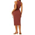 thumbnail image 3 of INSPIRE CHIC Robe à Découpes pour Femme, Tricot Côtelé, Col Rond, Fente Latérale, Débardeur, Sans Manches, Maxi, TG, Rouge Brique, 3 of 6