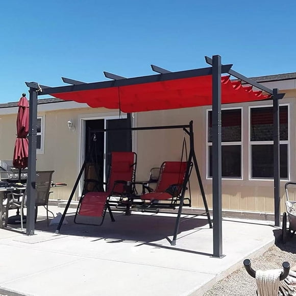 PURPLE LEAF Pergola 10' X 13' Outdoor Retractable Pergola with Sun Shade Canopy Patio Metal Grape Trellis Pergola Grill Shelter Pergola for Porch Garden Yard, Terra