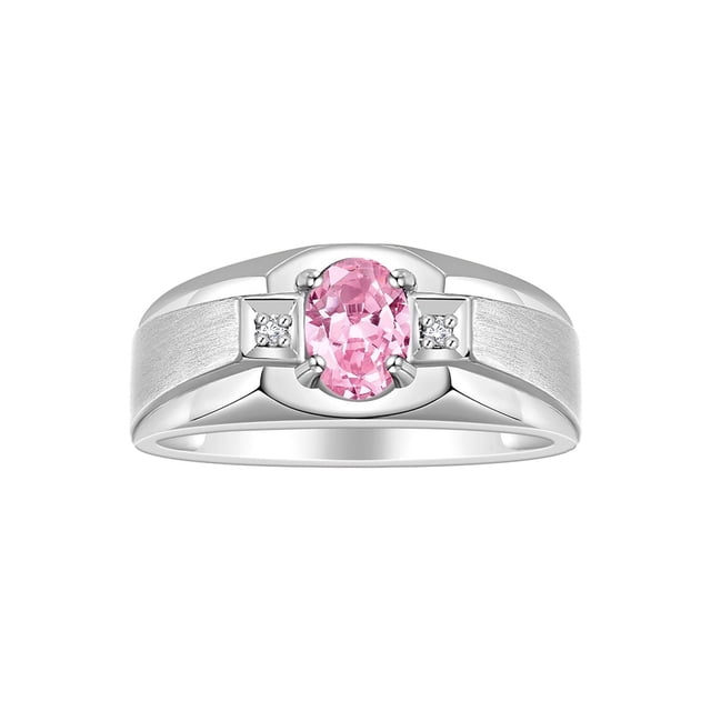 RYLOS Men's Rings Sterling Silver Classic 7X5MM Oval Gemstone & Diamond Ring Pink Ice October Birthstone Rings For Men, Silver Rings, Size 12