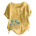 thumbnail image 2 of TopLLC Chemises Mexicaines pour Femmes Hauts Brodés Traditionnels Tunique Décontractée à Fleurs pour Femmes Col Rond Manches Courtes Chemises en Lin, 2 of 5