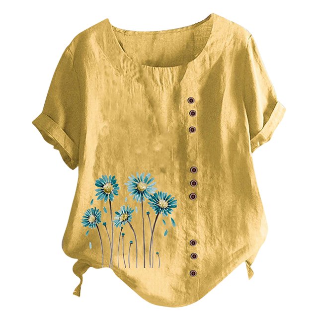 Chemises à Manches Courtes pour Femmes Chemises d'Été Décontractées à Col Rond Manches Courtes Imprimé Floral Chemise Ample Hauts à Manches Courtes pour Femmes Hauts à Manches Courtes pour Femmes Chemises à Manches Courtes pour Femmes