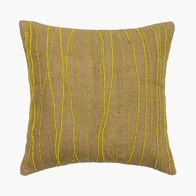 The HomeCentric Custom Cushion Cover, Yellow Throw Pillow Covers, Pack of 2, 24x24 inch (60x60 cm) Burlap Beaded Throw Pillows For Couch, Abstract Pattern Modern Style Easter - Yellow Sherbet