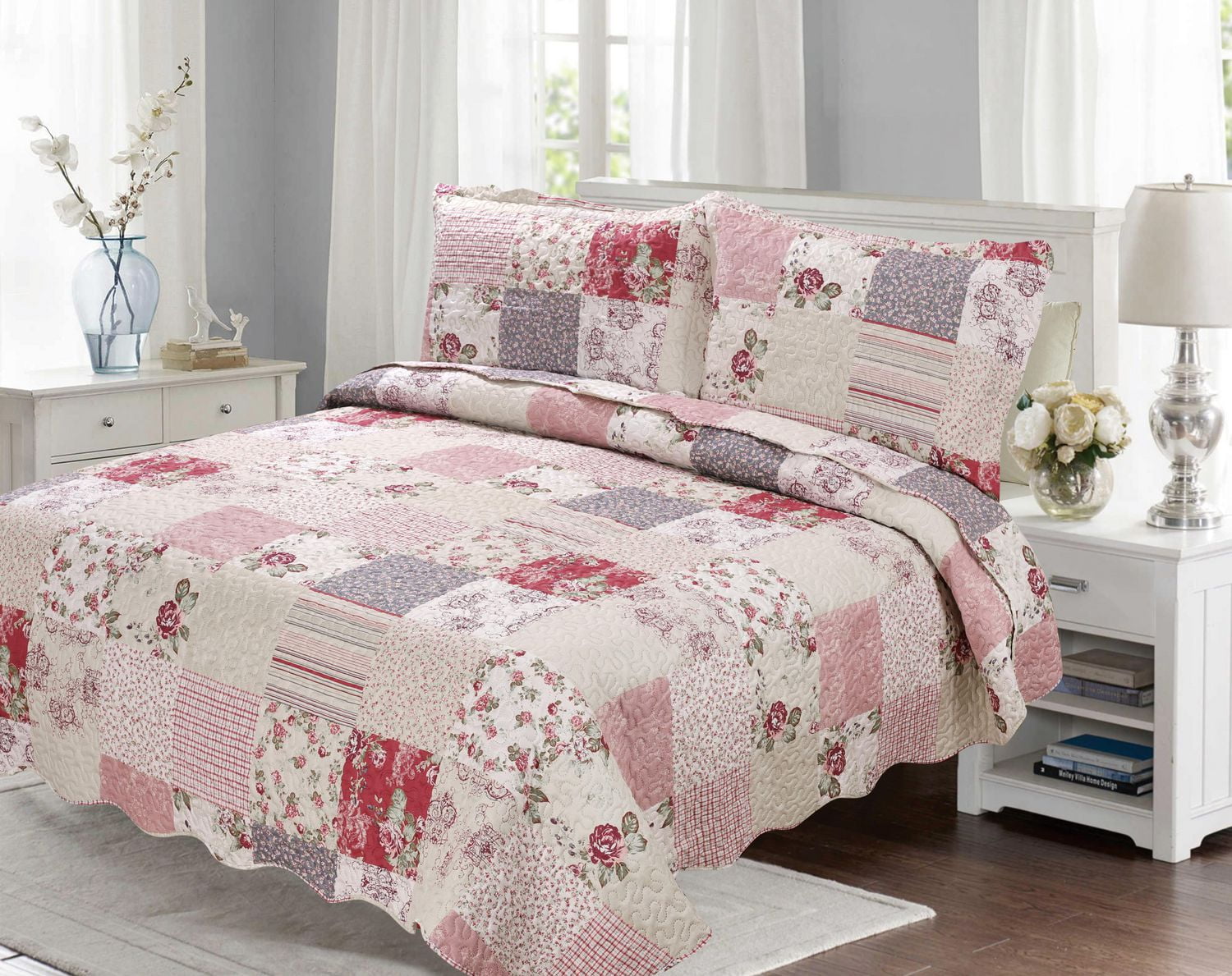 Marina Decoration Rich Printed Embossed Pinsonic Coverlet Bedspread Ultra Soft Bedding Summer Quilt Set with Shams