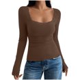 thumbnail image 1 of Timegard Going out Tops for Women Ribbed Lace Square Neck Slim Comfy Long Sleeve Shirts Tops Trendy, 1 of 5