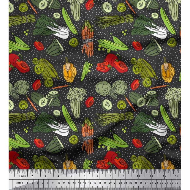 Soimoi Velvet Fabric Dot & Mix Vegetable Print Sewing Fabric Yard 58 Inch Wide