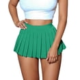 thumbnail image 1 of Aocisk Jupe Plissée Mini Unie pour Femmes, Coupe Trapèze, Taille Haute Évasée avec Fermeture Éclair, Jupe Courte Décontractée Extensible, Vert m, 1 of 4