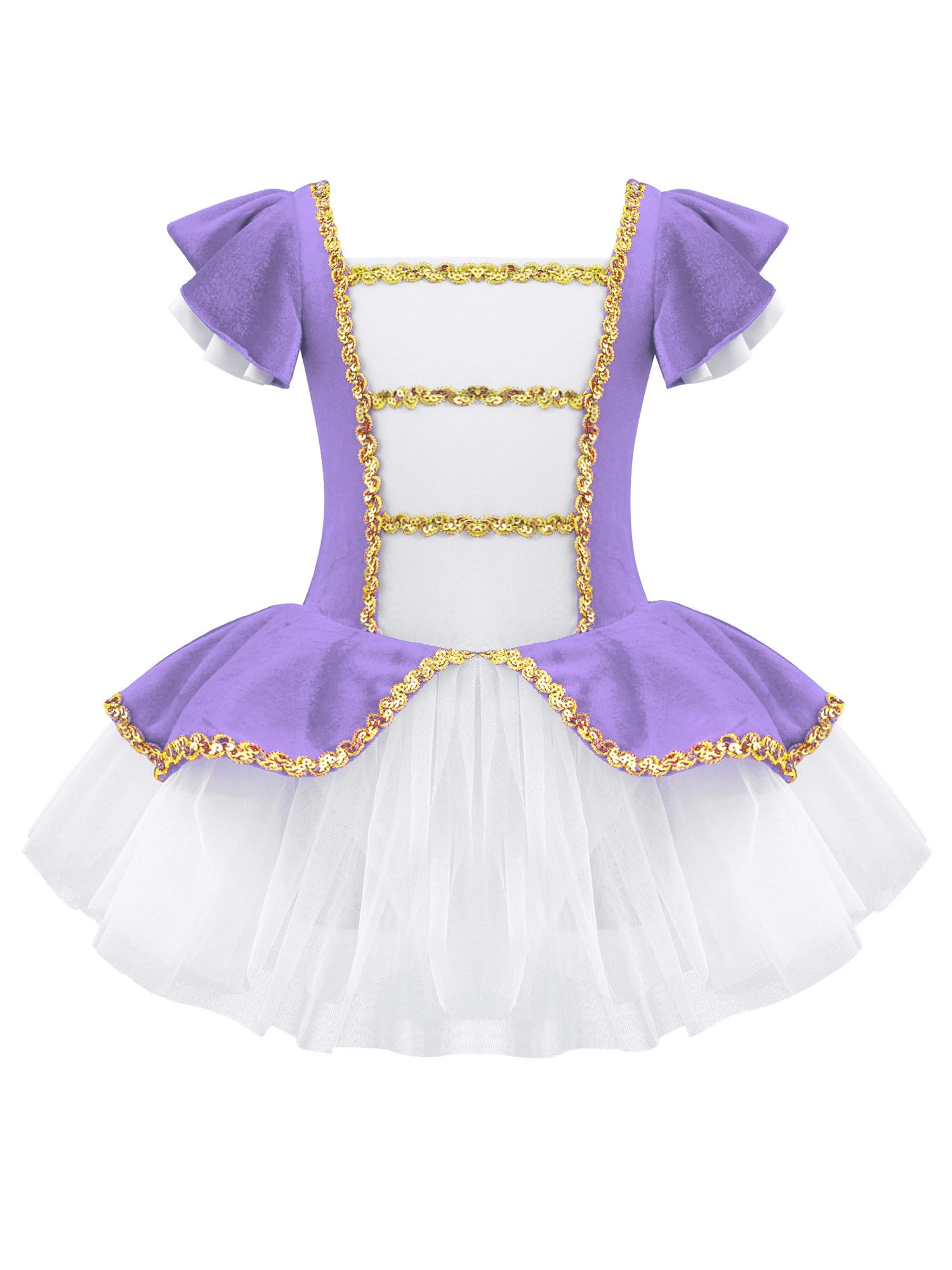 iiniim Enfants Filles Manches à Volants Robe Tutu de Ballet Justaucorps Halloween Noël Costumes de Danse Robe Violet 6